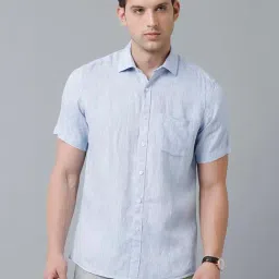 Linen Club Light Blue Regular Fit Linen Shirt-image-5