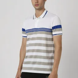 Van Heusen White Regular Fit Striped Polo T-Shirt image 3
