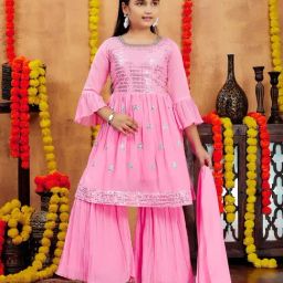 Aarika Girls Pink Embroidered Kurti Set-picture-25