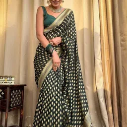 Tekson Ethnic Motifs Woven Design Zari Banarasi Saree image 4