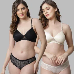 samvar Women Black,Brown Cotton Bra Panty Set for Lingerie Set Undergarments Pack of 2-picture-41