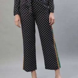 Iconic Navy Cotton Printed Trousers-picture-19