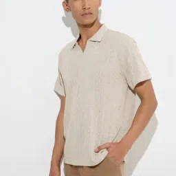 ETA by Westside Taupe Knit-Textured Relaxed-Fit Polo T-Shirt-picture-43