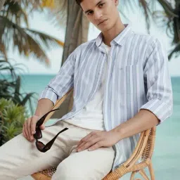 Peter England White Cotton Slim Fit Striped Shirt-picture-38