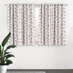 HOUZZCODE Off White & Pink Set of 4 Floral Black Out Window Curtain-picture-35