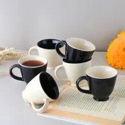 BlackCarrot Black & White Stoneware Tea Cup - Set of 6 (180 ml) image 3