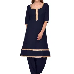 PATRORNA Navy Regular Fit Kurta-picture-18