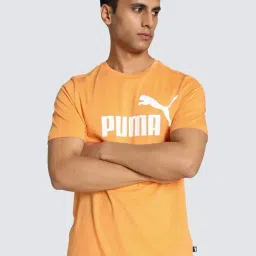 Puma Essentials Orange Cotton Regular Fit Logo Printed T-Shirt-image-43