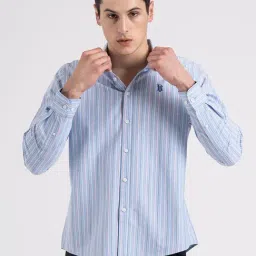 Red Tape Blue Cotton Loose Fit Striped Shirt-image-16
