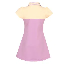 Cutecumber Kids Cream & Purple Color Block Dress image 3