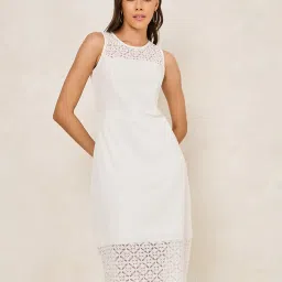 Styli White Self Design A Line Dress image 3