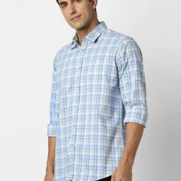 Peter England Blue Slim Fit Checks Shirt image 3