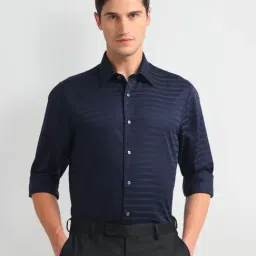 Arrow Blue Cotton Regular Fit Striped Shirt-picture-19