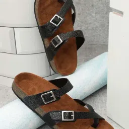 Mozafia Women's Jet Black Toe Ring Sandals-image-89