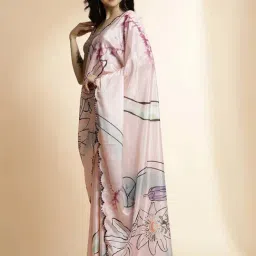 Jaipur Kurti Peach Printed Saree With Unstitched Blouse image 3