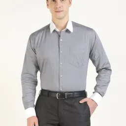 Hancock Grey Cotton Slim Fit Shirt-image-71