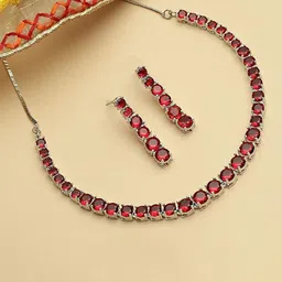 Gemron Jewel Sliver-Plated American Diamond & Cubic Zirconia -Studded Jewellery Set image 1