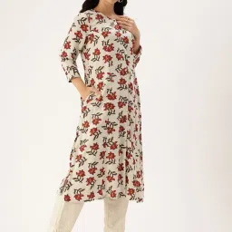 Amukti White Rayon Printed Three-Quarter Sleeves Kurta image 3