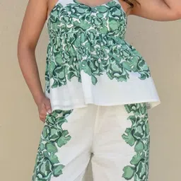 Branche Printed Shoulder Straps Pure Cotton Top With Trousers Co-Ords image 2