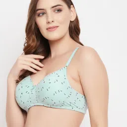 Clovia Blue Cotton Printed T-Shirt Bra image 3