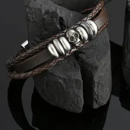 The Bro Code Brown Skull Single Faux Leather Bracelet for Men image 3