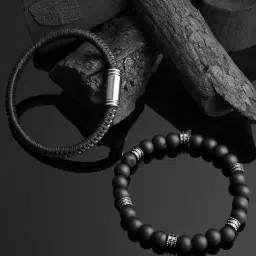 The Bro Code Black Set of 2 Metal with Beaded Bracelet for Men image 3