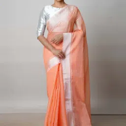 Unnati Silks Orange Pure Cotton Saree With Unstitched Blouse-image-53