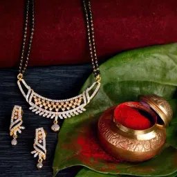 Saraf RS Jewellery Gold Dual Toned White AD Studded Mangalsutra Jewellery Set-image-99