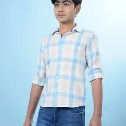Crimsoune Club Boys Blue Chequered Slim Fit Shirt-picture-38