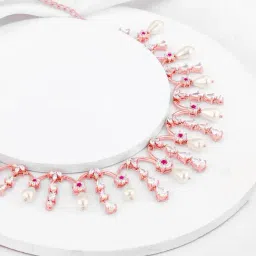 Sterling Silver Rose Gold Pearl-Kissed Drops Necklace for Women and Girls-image-29