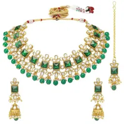 Peora Green Necklace with Earring & Maang Tikka Set-picture-47