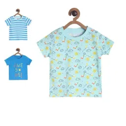 MINIKLUB Kids Blue Cotton Printed T-Shirt (Pack of 3)-picture-39