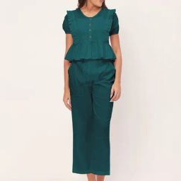 Moomaya Teal Cotton Midi Co-ord Set-picture-20