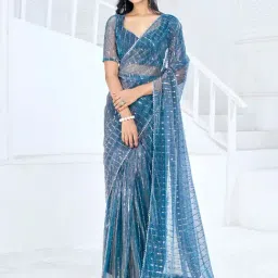 Saree Mall Blue Embellished Sarees With Unstitched Blouse-picture-18