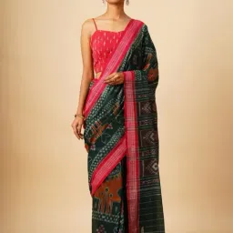 Jaypore Green Cotton Dyed Ikat Saree-picture-11