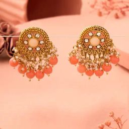 Zaveri Pearls Peach Meenakari Austrian Diamonds Beads Traditional Drop Earrings-ZPFK17768-picture-37