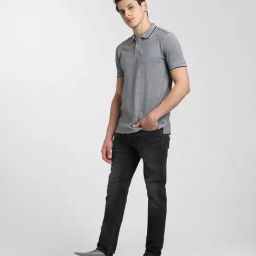 Jack & Jones Grey & Black Cotton Regular FitPolo T-Shirt-picture-8