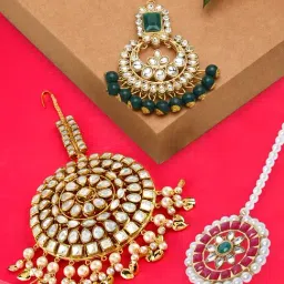 Zaveri Pearls Combo of 3 Gold Tone Kundan Maangtikka-ZPFK13092-image-48