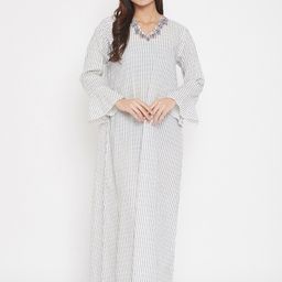 The Kaftan Company Women White & Blue Striped Maxi Nightdress-picture-48