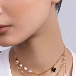 KAORI BY SHREYA AGARWAL Stainless Steel Gold-Plated Pearls and Heart Layered Necklace image 2