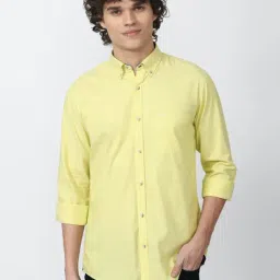 Peter England Casuals Yellow Cotton Slim Fit Shirt-picture-30