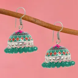OOMPH Jewellery Oxidized Silver Tone Multicolor Ethnic Jhumki-picture-27