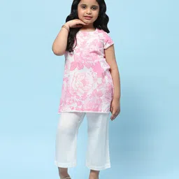 BIBA Half Sleeves Floral Printed Kurta & Pant Set - Pink-picture-16