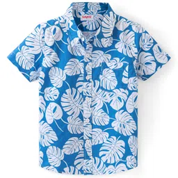 Babyhug 100% Cotton Woven Half Sleeve Regular Collar Shirt with Leafy Print - Blue-picture-32