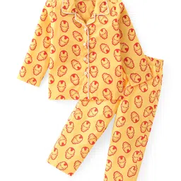 Babyhug Marvel Cotton Woven Full Sleeves Night Suit with Avengers All over Print - Yellow-picture-35