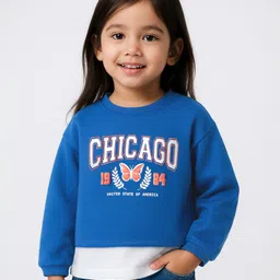 Babyhug Cotton Knit Full Sleeves Crop Sweatshirt with Inner Top Chicago Print - Blue-picture-24