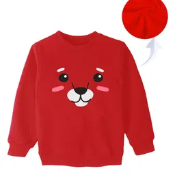 KAVEE Fleece Knit Full Sleeves Bear Face Printed Sweatshirt - Red-picture-15