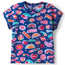 Babyhug Cotton Knit Half Sleeves T-Shirt With Tropical Print - Navy Blue-picture-23