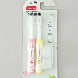 Babyhug Ultra Soft Bristles Kids Toothbrush Cute Crocodile & Rabbit Print Pack of 2 Green & Pink| Anti-slip Handle| Gentle on Gums| Ideal Head Size| Encourages Self Brushing-picture-14