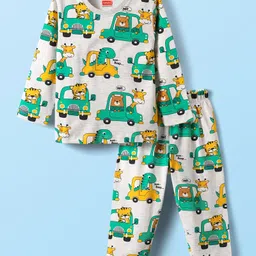 Babyhug Cotton Knit Full Sleeves Co-ords Night Suit With Vehicle Print - Grey-picture-35